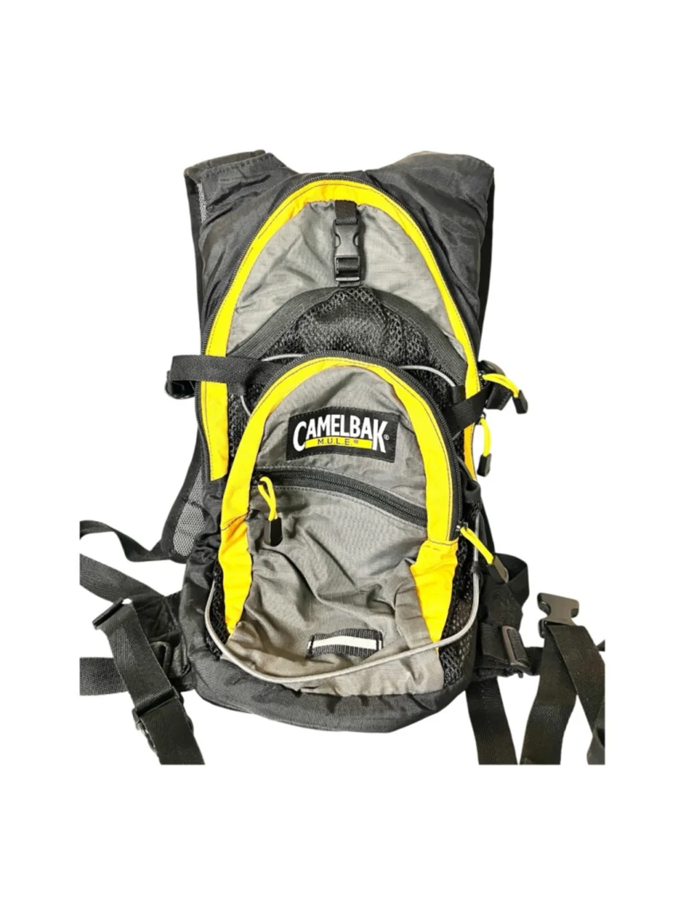 CamelBak M.U.L.E. hydration backpack features distinct yellow trim
